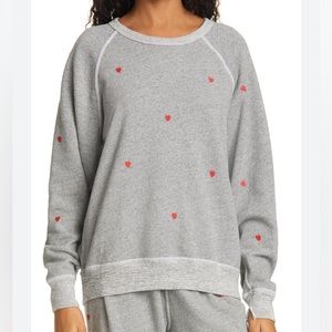 THE GREAT ❤️ Heart Print College Sweatshirt Varsity Heather Grey Red 2 Medium